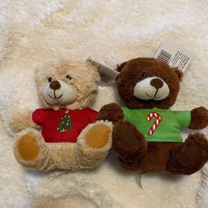 Holiday Plush Teddy Bear Pair - Tan & Brown Festive Bears